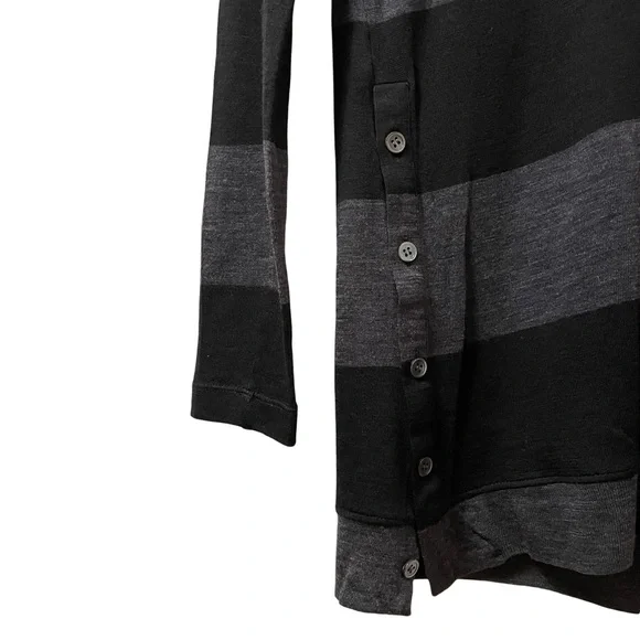 [s] THEORY Sweater shirt wool sheer striped v-neck black grey long sleeve - Picture 5 of 8